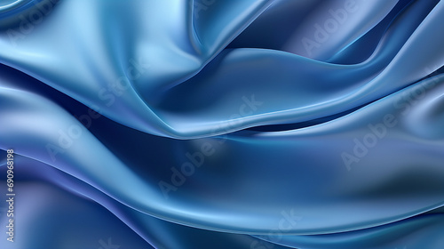 A close up of a blue abstract satin fabric, luxury fabric design background