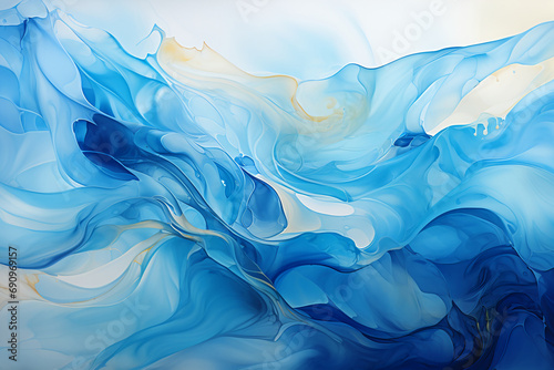 A screenshot of a blue abstract background, in the style of serene watercolors, new topographics, fluid gestures, light blue, pontormo, lively coastal landscapes, ai generative photo