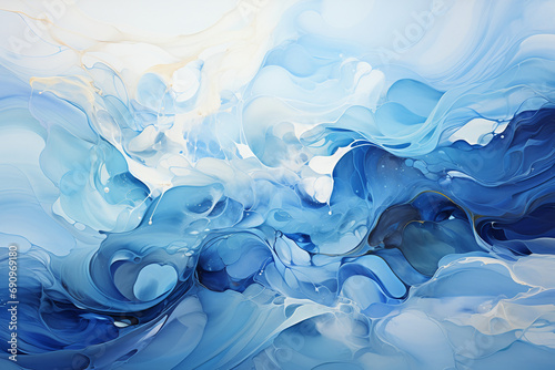A screenshot of a blue abstract background, in the style of serene watercolors, new topographics, fluid gestures, light blue, pontormo, lively coastal landscapes, ai generative photo