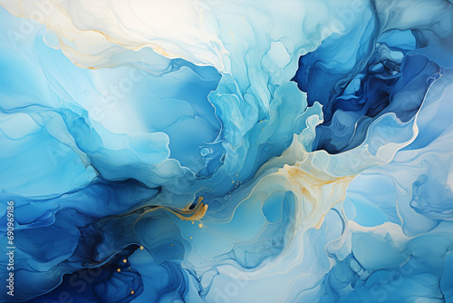 A screenshot of a blue abstract background, in the style of serene watercolors, new topographics, fluid gestures, light blue, pontormo, lively coastal landscapes, ai generative photo