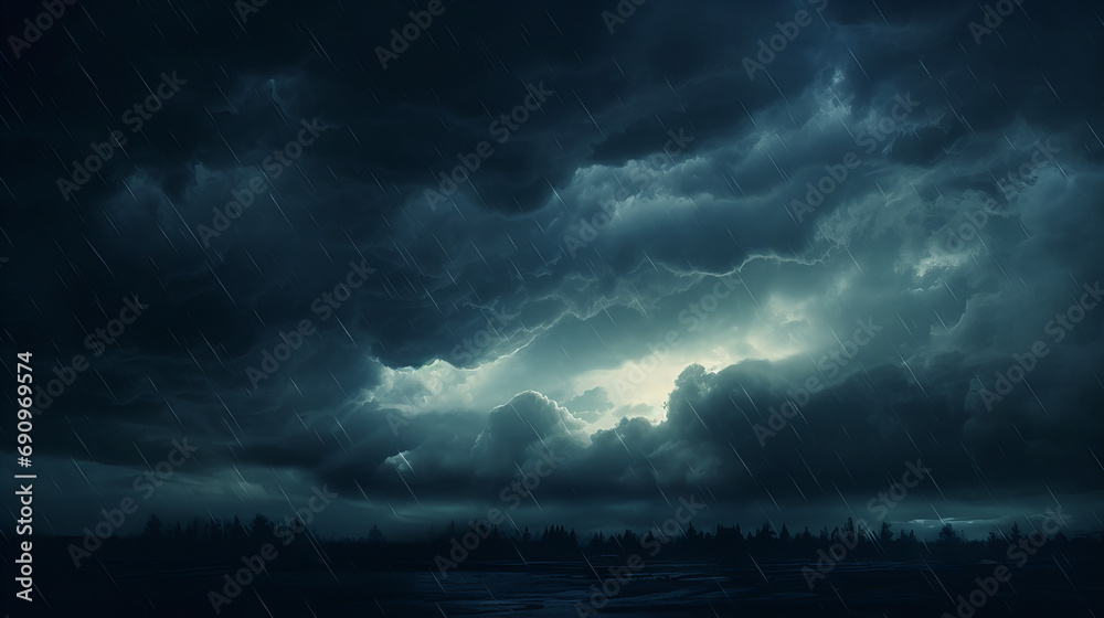 beautiful and mysterious sky with dark looking clouds over a forest, background