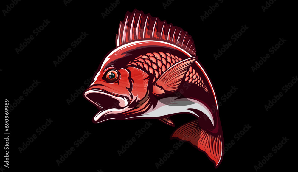 Red snapper isolated vector illustration. Fishing logo of red snapper ...