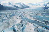 Aerial view of glacier lagoon in a snowy landscape