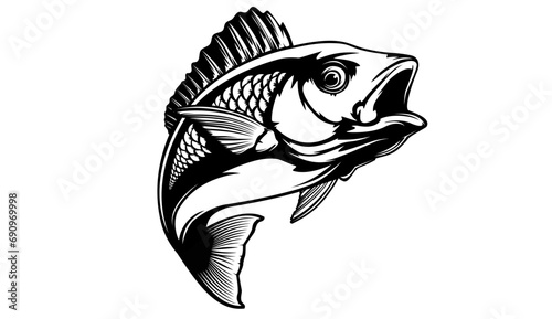 Red snapper isolated vector illustration. Fishing logo of red snapper. Fishing emlem for company or sport club. Marine theme background. NOT AI.