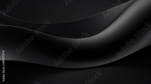 Minimal Geometric Black Gradient Background with Dynamical Elegant Organic Wavy Shapes and Forms Line Composition AI Generated