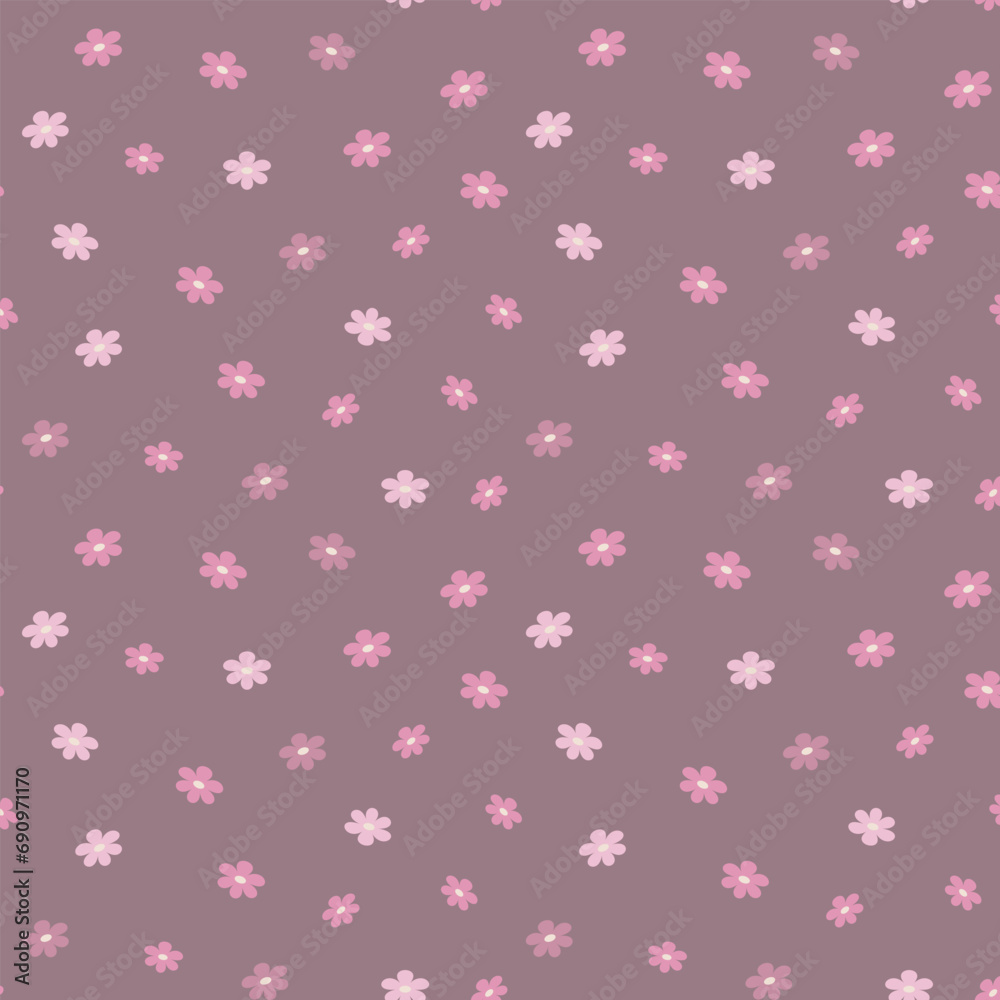 Seamless pattern, small flowers and scattered leaves. Floral rustic background, print, textile, wallpaper, vector Seamless pattern, small flowers and scattered leaves. Floral rustic background, print, textile, wallpaper, vector