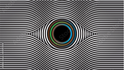 Abstract multicolored hypnotic eye. Dimension 16:9. Vector illustration.
 photo