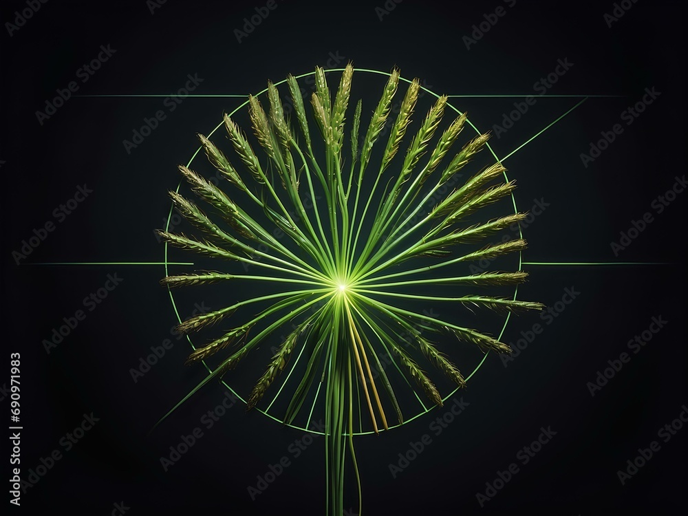 glowing corn plants, glowing lines, black background, for design, isolated