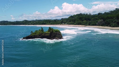 Puerto Viejo, Costa Rica: Aerial drone footage of the beach in Puerto Viejo in Costa Rica in Central America.  photo