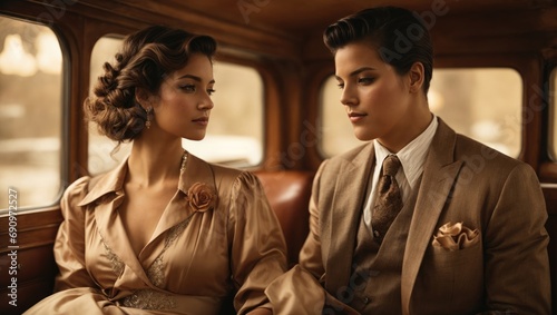 young couple in vintage suits photo