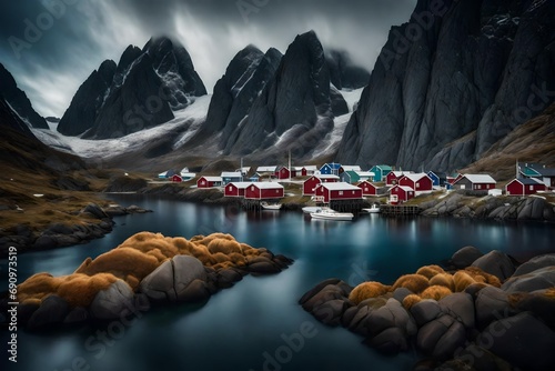 Scenic photo of stunning natural background. Picturesque Scenery of Reinefjord one most popular place of Lofoten islands. Norway. ideal resting place