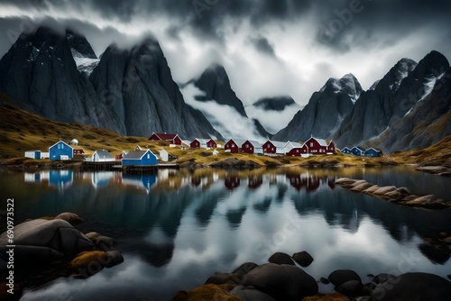 Scenic photo of stunning natural background. Picturesque Scenery of Reinefjord one most popular place of Lofoten islands. Norway. ideal resting place