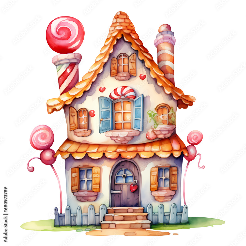 Cute Gingerbread House Watercolor Clipart Illustration