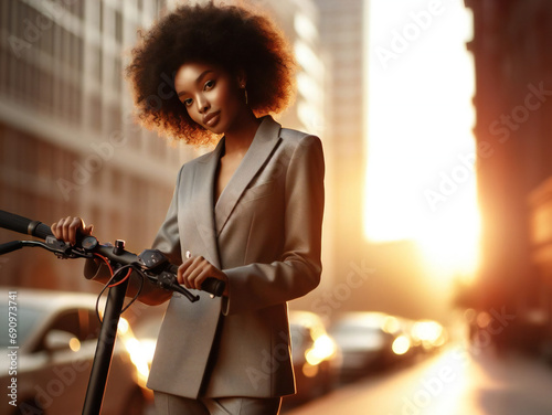 Femme d'affaire black avec trottinette photo