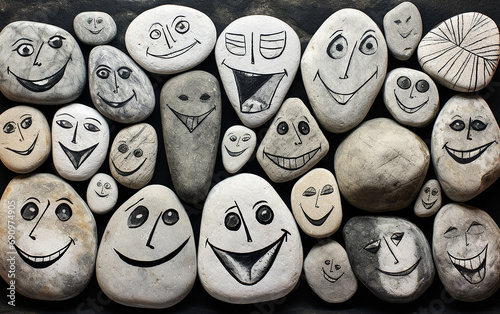 Pedras de contraste, desenho de tinta de rosto feliz photo