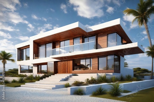 Luxurious Modern Home with Palm Trees and Ocean View © Sheharyar