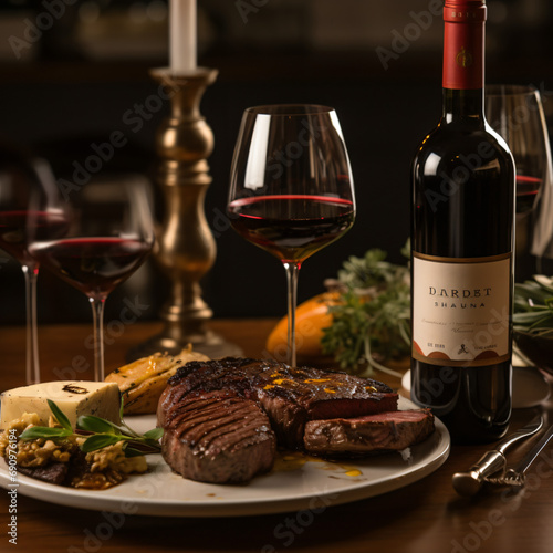 A wine pairing with a bottle of red wine and a glass