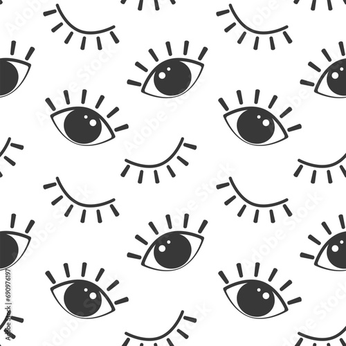 Seamless pattern  funny open and closed eyes on a white background. Print  cartoon background  textile  vector