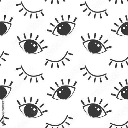 Seamless pattern, funny open and closed eyes on a white background. Print, cartoon background, textile, vector