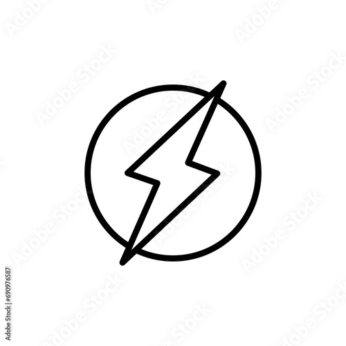 Electro vector icon. Power lightn thunder bolt in black and white color. Suitable for apps and websites UI designs. photo