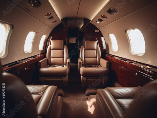 A private jet interior with leather seats © Marcel
