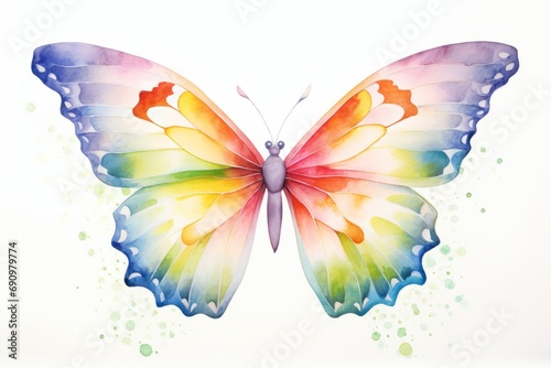 Watercolor illustration of a colorful butterfly isolated on white background. AI generative © tiena