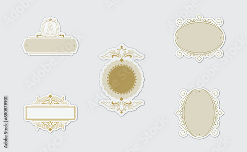 Set of fancy/luxury label vectors. Label border ornament elegant fancy luxury flourish victorian vintage gold calligraphic wedding ribbon. Vector stock illustration.