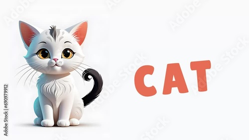 Video Easy Animated animals Cat for kids learning, Fun learning for kids, 4K Quality photo