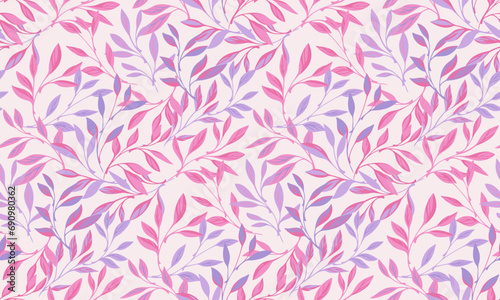 Elegant pink stems leaves intertwined in a seamless pattern. Vector hand drawn sketch. Artistic, abstract branches leaf print. Design for textile, fashion, fabric, interior decor, wallpaper