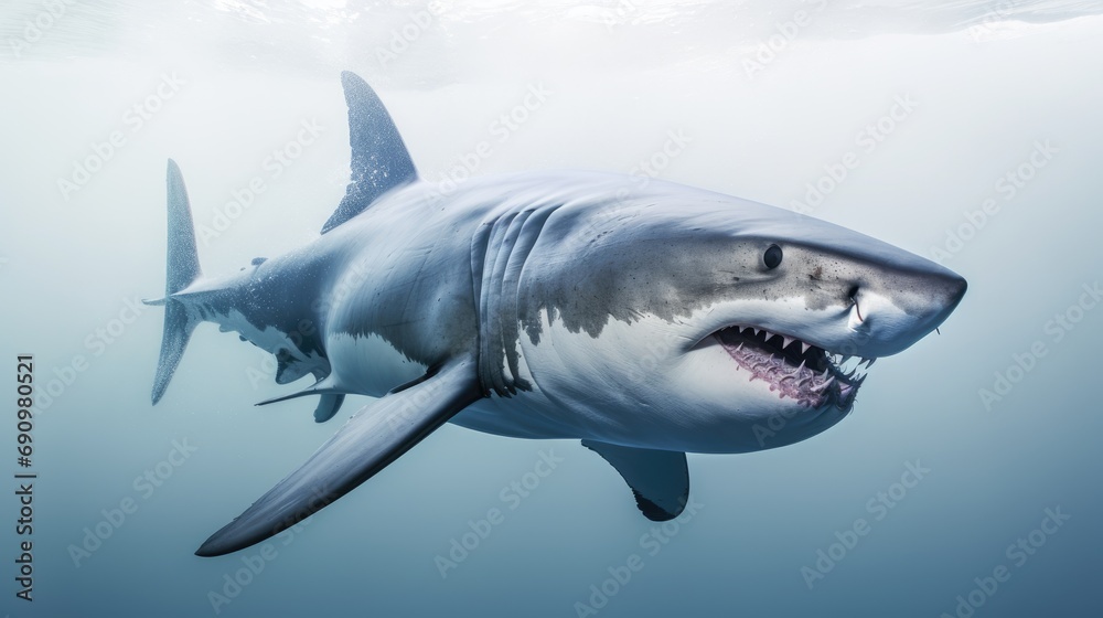Underwater Encounter: Great White Shark in Natural Habitat Underwater Encounter: Great White Shark in Natural Habitat