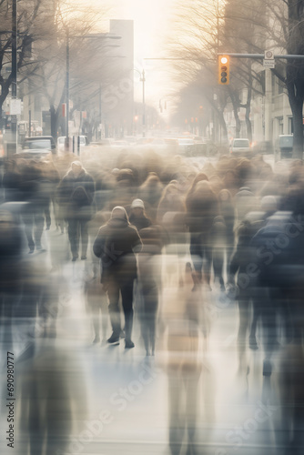 People traffic at the street, blurred motion, long exposure
