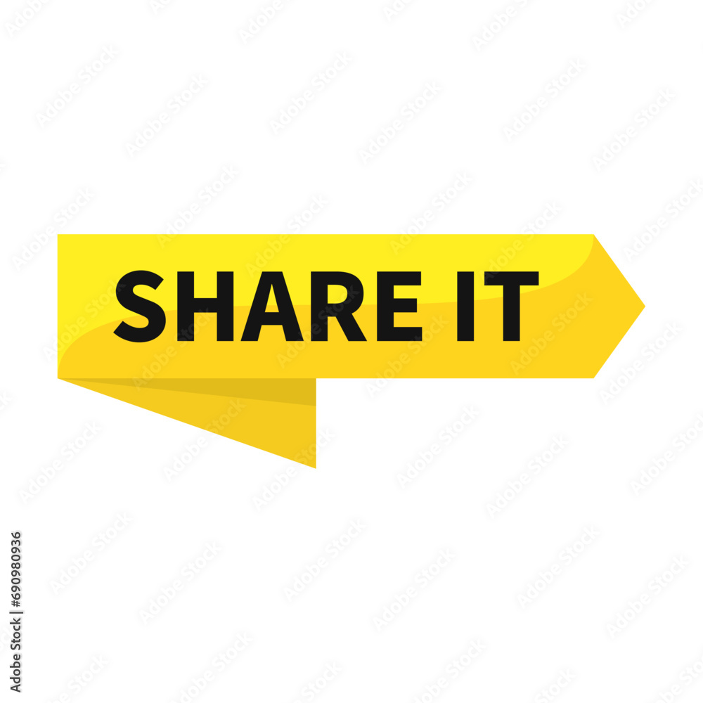 Share It In Yellow Rectangle Ribbon Shape For Notification Promotion Business Information Social Media
