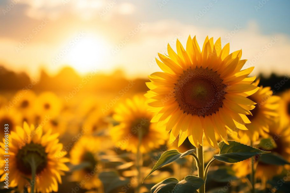 Sunflower background in a yellow field