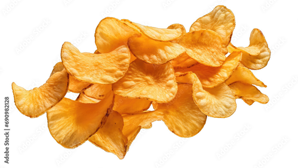 Flying potato chips, isolated on white background, png - obrazy, fototapety, plakaty 