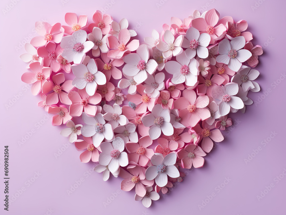 Blank white heart shape with baby's-breath flowers on pink background Blank white heart shape with baby's-breath flowers on pink background