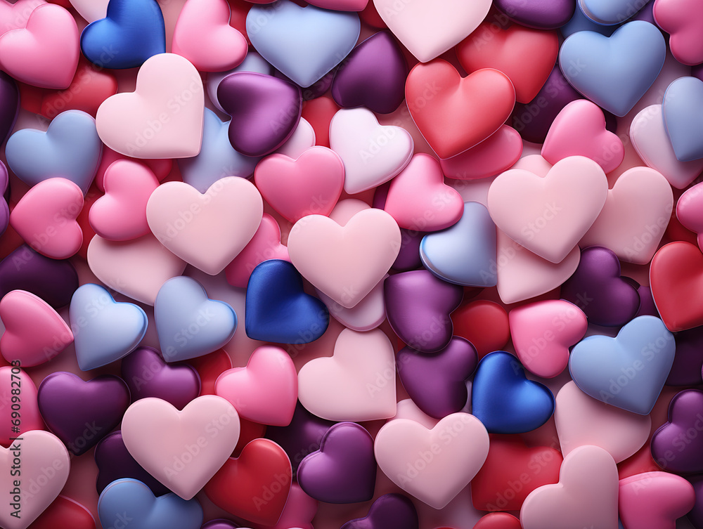 Abstract background with colorful bokeh hearts