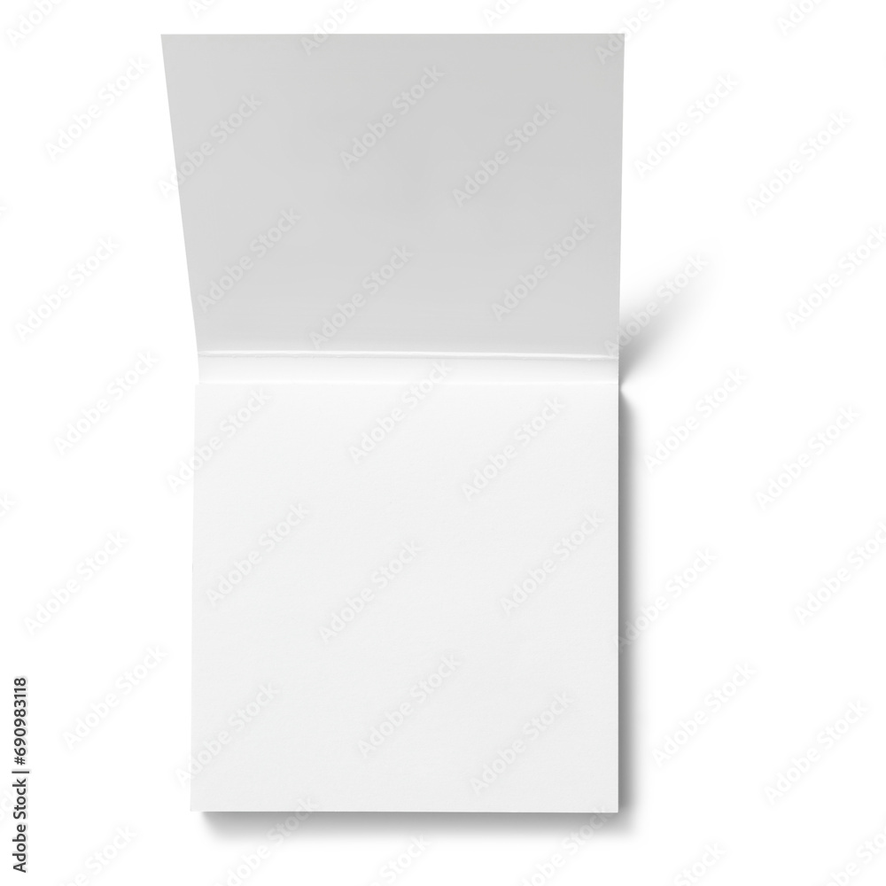 Close up of a leaflet blank white paper on transparent background with clipping path.