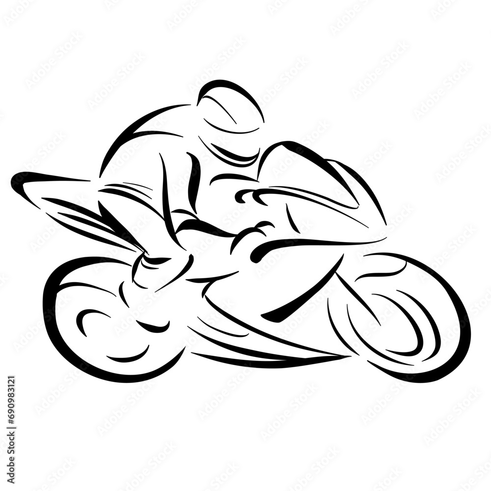 stylized motorbike riding - outline - vector drawing sketch illustration stylized motorbike riding - outline - vector drawing sketch illustration