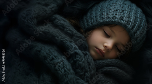 Adorable petite fille dormant avec un bonnet photo
