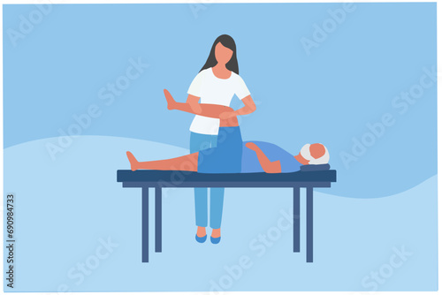 Rehabilitation and physiotherapy for senior disabled patient. Healthcare and Medical treatment, injuries rehabilitation therapy vector