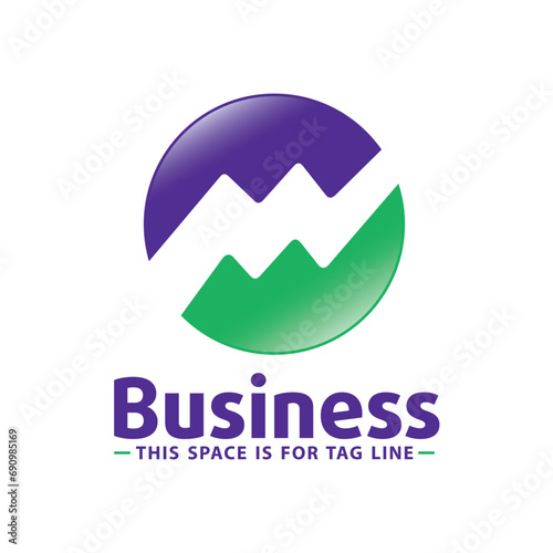 Letter M Embossed Letter making an Ascent graph as Negative Space Vector Logo Art