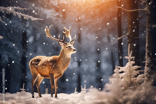 Christmas Wildlife Adventure - Deer in a Forest in a snowy setting - Xmas - AI Generated © Arthur