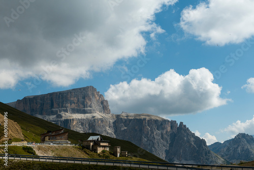 Blick zum Sellajoch ein  italienischer Alpenpass in den Dolomiten photo