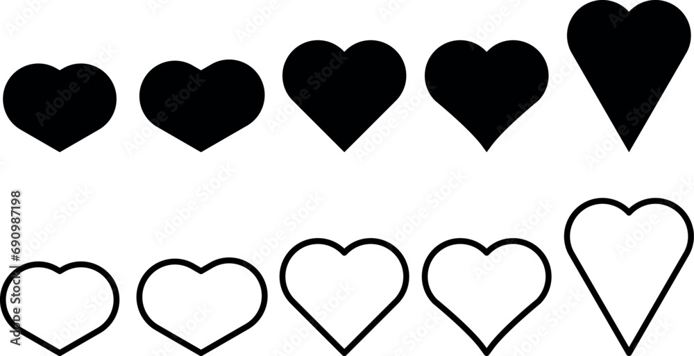 Zestaw ikon serc o różnym kształcie. - obrazy, fototapety, plakaty 