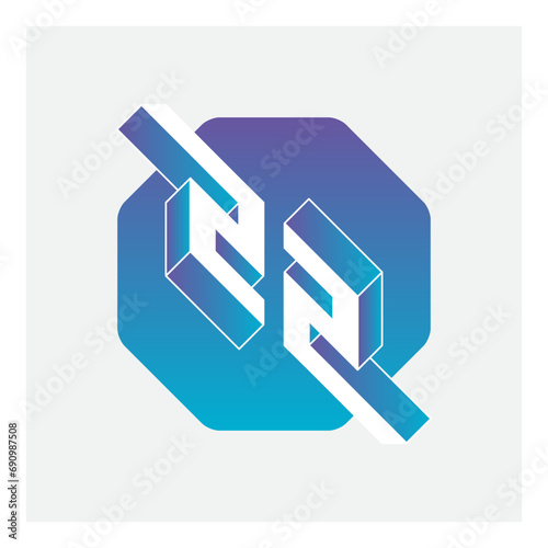 Three-dimension numbers 22. 2 and 2 - logotype. Isometric 3d font for design.