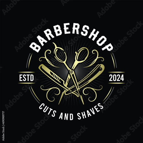 Gold Elegant Barbershop Logo Design Template