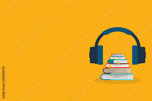 Audio book. Vector illustration of audio books concept.	 photo
