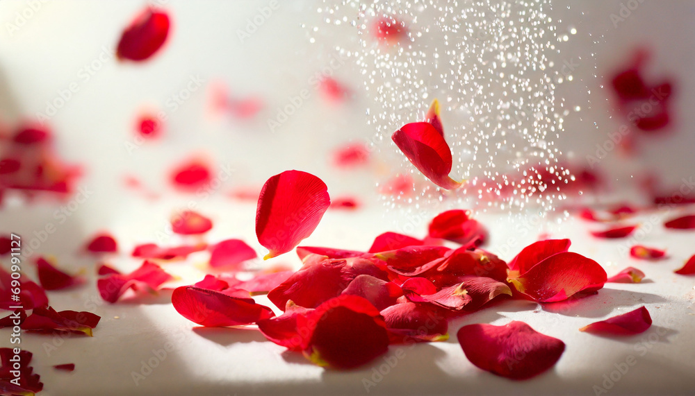Falling red rose petals isolated on white background Valentine's Day, anniversary background Falling red rose petals isolated on white background Valentine's Day, anniversary background