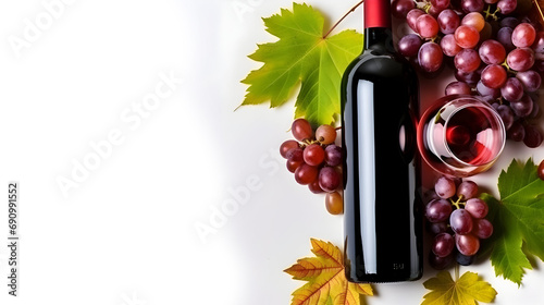 Luxurious red wine bottle with fresh grapes, suitable for gourmet and vineyard related projects