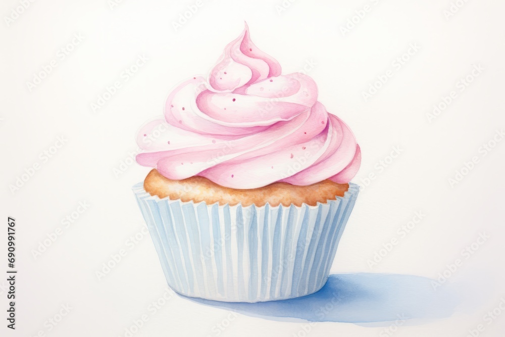 Watercolor illustration of a cupcake isolated on white background. AI generative